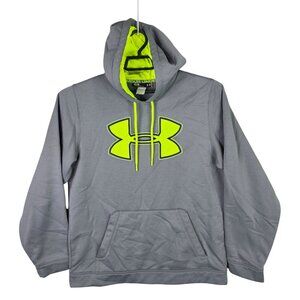 Mens Under Armour Gray & Neon Yellow Hoodie Sweatshirt Drawstring Loose Size M